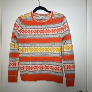 Nautica Women's Small Orange Striped Fair Isle Crewneck Sweater